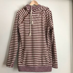 Double Hooded Maroon Striped Sweatshirt